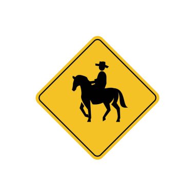 Yol işareti simgesi, sarı eşkenar dörtgen üzerinde at geçidi. Tahta. Poster kullanımı ve web simgesi için uygun