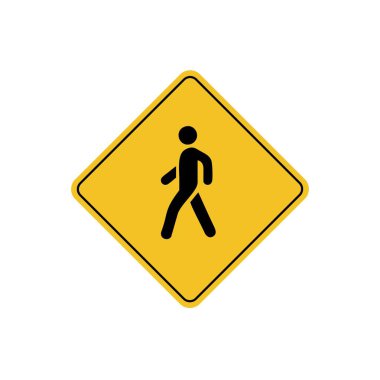 Yol işareti simgesi, sarı eşkenar dörtgen üzerinde Uyarı Yayaları yolu. Poster kullanımı ve web simgesi için uygun