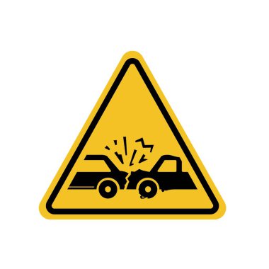 Sarı üçgen levhada trafik kazası uyarısı var. Posterler ve web simgeleri için uygun