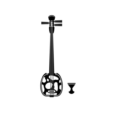 Traditional musical japan instrument logo illustration, sanshin silhouette is suitable for music shops and communities clipart