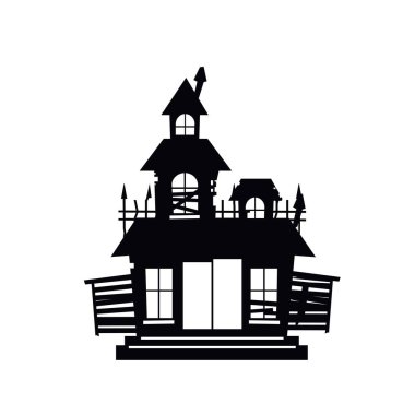 Ürkütücü yıkılmış ev. Bozuk ve dehşet verici ikonun düz çizimi, Cadılar Bayramı için mükemmel..