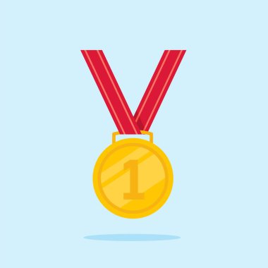 Kırmızı kolyeli şampiyonluk madalyası, düz stilde birincilik