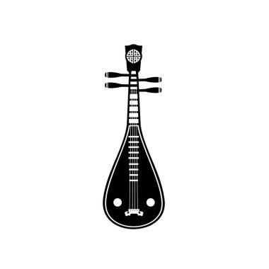 Geleneksel Çin müzik aleti logosu çizimi, müzik mağazaları ve topluluklar için uygun liuqin silueti