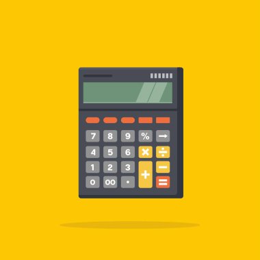 Kutu şekli, ofis ekipmanları çalışması ve muhasebe aracı simgesine sahip elle hesap makinesi