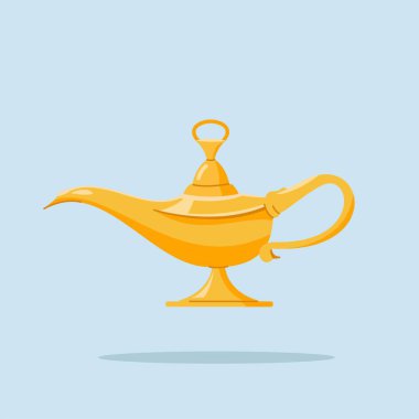 Sihirli altın lamba, yağ lambası illüstrasyonu Orta Doğu 'dan, poster ve web simgesi için uygun
