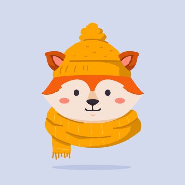 Noel şapkası ve atkısı takan şirin tilki, hayvan şeklinde şirin Noel simgesi, poster ve web simgesi için uygun