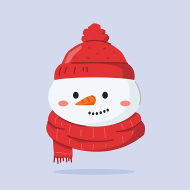 Noel şapkası ve atkısı takan sevimli bir kardan adam, hayvan şeklinde şirin bir Noel simgesi, poster ve web simgesi için uygun