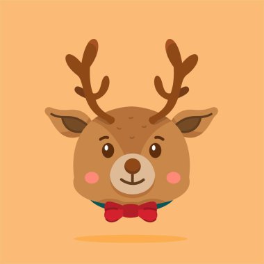 Kurdele takan sevimli geyik, şirin hayvan şekilli Noel ikonu, poster ve web simgesi için uygun.