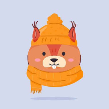 Noel şapkası ve eşarbı takan sevimli sincap, hayvan şeklinde şirin Noel simgesi, poster ve web simgesi için uygun