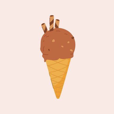 Çikolata külahlı dondurma, gofret rulosu, tatlı poster ve web ikonu için tatlı sokak yemeği.