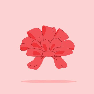 Kırmızı kurdele çiçek şeklindeki izole bir arkaplan. Poster ve web simgesi için dekorasyon ve moda süsü