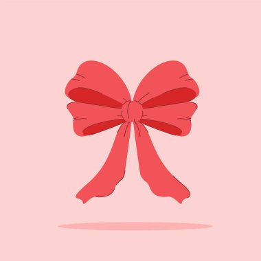 İzole edilmiş arka planda kuyrukları olan zarif kırmızı kurdele. Posterler ve web simgeleri için dekoratif ve moda süslemeleri