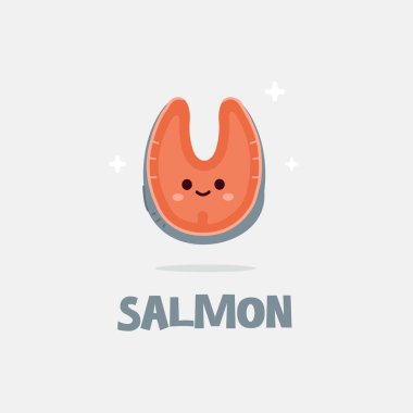 Şirin somon eti logosu çizimi. Minimalist balık besin simgesi tasarımı, dükkan ve web için uygun.