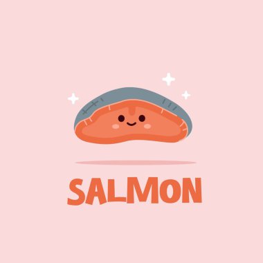 Şirin somon kesimi logo illüstrasyonu. Asgari et simgesi tasarımı, dükkan ve web için uygun.