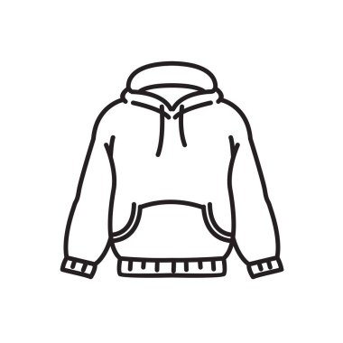 Uzun kollu kapüşonlu vektör logosu, taslak resim ikonunda şık sokak kıyafetleri.