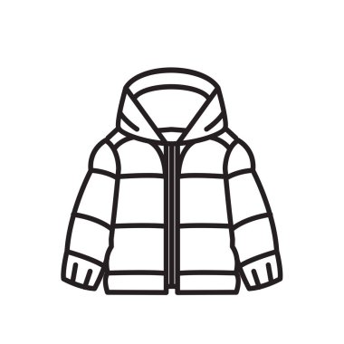 şık kış montu vektör logosu, ana hatlı sanat simgesinde şık sokak kıyafetleri.