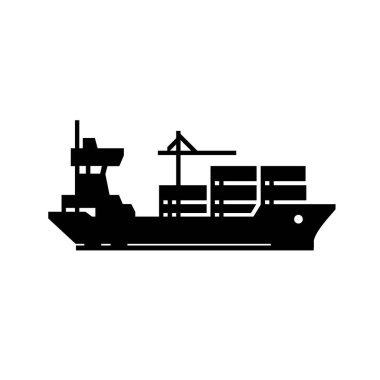 Uzun gemi konteynırı logosu, minimalist stil simgesi olan deniz ulaşımı