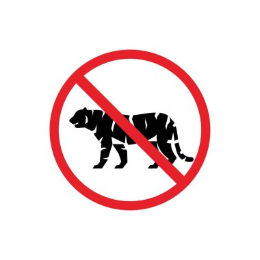 Yasak ve tehlikeli işaretler. Kaplan tehlikesi. Kaplan getirmek yasaktır.