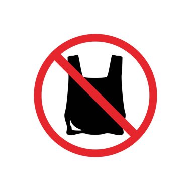 Plastik yok, tek kullanımlık plastik ikon yok. Boş plastik torba yok, çevreyi koru, poster kullanımı ve web simgeleri için uygun