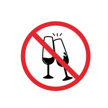 ISO İçki Yasağı İşareti: İçme Sembolü Yok, bir kadeh kaldırma ikonu. Posterler ve web simgeleri için uygun