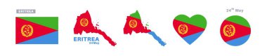 Eritrea flag and map set. eritrea flag in official colors and proportions. independence day 24 may, map, circle and heart shaped eritrea clipart svg vector 
