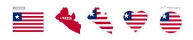 İberya bayrağı ve harita hazır. Liberya bayrağı resmi renklerde ve oranlarda. Bağımsızlık Günü 11 Şubat, harita, çember ve kalp şeklinde liberya