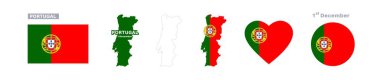 : Portekiz bayrağı ve harita hazır. Portekiz bayrağı resmi renk ve oranlarda. Bağımsızlık Günü 1 Aralık, harita, çember ve kalp şeklinde Portekiz