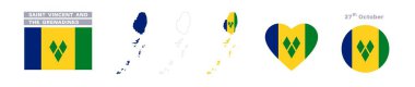  Saint Vincent dan Grenadines bayrağı ve harita seti. Saint Vincent dan Grenadines bayrağı resmi renk ve oranlarda. Bağımsızlık Günü 27 Ekim