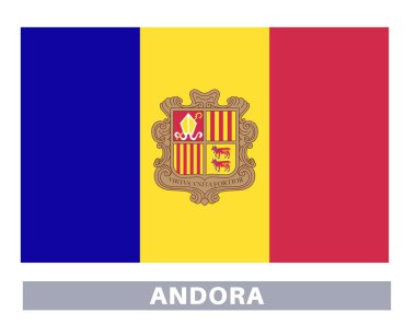 Andorra bayrağı. Bayrak simgesi. Standart renkler. Standart boy. Dikdörtgen bayrak.
