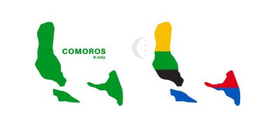 İzole edilmiş komoros haritaları. Komoros bayrağı bayrak oranlarıyla örtülmüş. Haritalar ve dünya turu