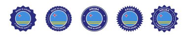 Aruba ürün etiketi seti. Aruba bayrağı, Aruba 'da üretilen prim. Etiketler, mühürler, pullar, bayraklar, simgeler