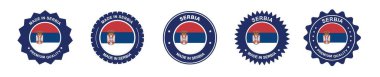 Sırbistan ürün etiketi belirlendi. Sırbistan bayrağı, Sırbistan 'da üretilen prim. Etiketler, mühürler, pullar, bayraklar, simgeler