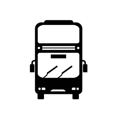 Çift katlı otobüs simgesi illüstrasyonu, Yer Ulaşım Silüeti Simgesi, Toplu Taşımacılık için İstasyon Durağı Tabelası, izole otobüs önü işareti