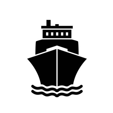 Gemi simgesi illüstrasyonu, Deniz Ulaşım Silüeti Simgesi, Toplu Taşımacılık için Port Stop Tabelası, İzole edilmiş feribot ön görünüş işareti