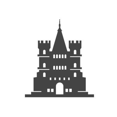 Yüksek kuleye silüet, Avrupa tarihi yapı ikonu, İsviçre ve Avrupa şehir simgesi düz kuleye sahip kalenin tasviri