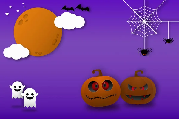 Jack Lanterns Ghost Spiders Purple Background Illustration Halloween Theme Banner — Stock Photo, Image