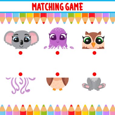 Çocukların eğitimsel oyunu Vector Image nesneleriyle eşleşiyor. Vektör illüstrasyonu