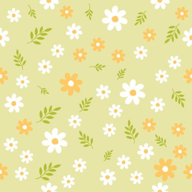 Sevimli el çizimi bahar çiçeği arıları bal parlak desenli kumaş, duvar kağıdı. Vektör. Vektör illüstrasyonu