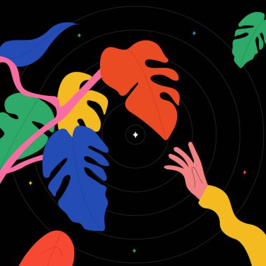 Düz çizim. Eller bitkiye uzanıyor