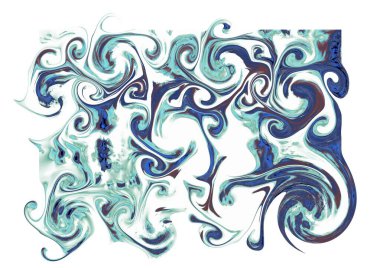 Mavi desenli soyut bir arkaplan ve süslemeler, sıçramalar, bulanıklıklar, fırçalar, fırçalar, girdaplar, deniz, ortaçağ, kale, tasarım, arma için beyaz desenli malzemeler.