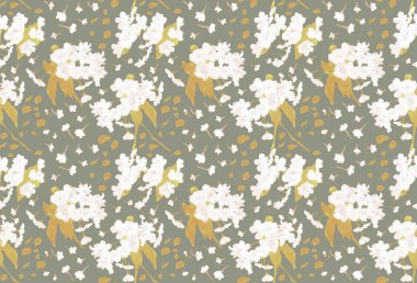 Kiraz çiçekleri, beyaz çiçekler, Japon desenleri.