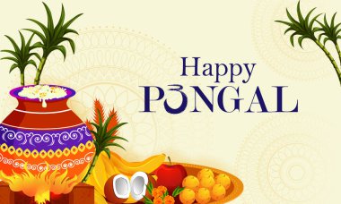 Tamil Nadu Hindistan kutlama arka plan mutlu Pongal dini geleneksel festival vektör tasarımı