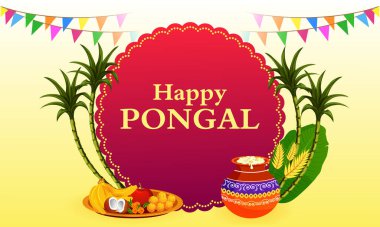 Tamil Nadu Hindistan kutlama arka plan mutlu Pongal dini geleneksel festival vektör tasarımı