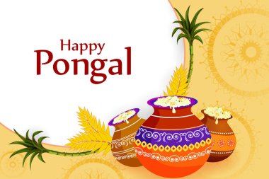 Tamil Nadu Hindistan kutlama arka plan mutlu Pongal dini geleneksel festival vektör tasarımı