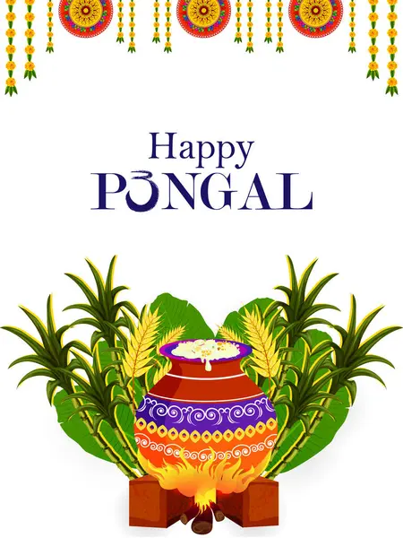 Diseño Vectorial Happy Pongal Festival Religioso Tradicional Tamil Nadu India Ilustración De Stock