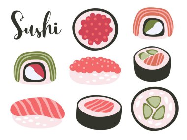 Suşi vektör çizimi beyaz arkaplanda izole edildi