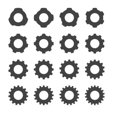 Vites ayarlama vektör simgesi ayarlandı. İlerleme ya da inşaat konsepti. İzole edilmiş siyah dişli mekanizması ve dişli çark. Cogwheel simgeleri UI vektörü.