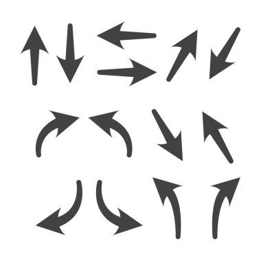 El koleksiyonu kıvrımlı köşeli sert oklar çekti. Ok çizgileri, yön okları ve kıvrımlı oklar da dahil olmak üzere eskiz öğeleri. EPS 10 'da vektör illüstrasyonu.