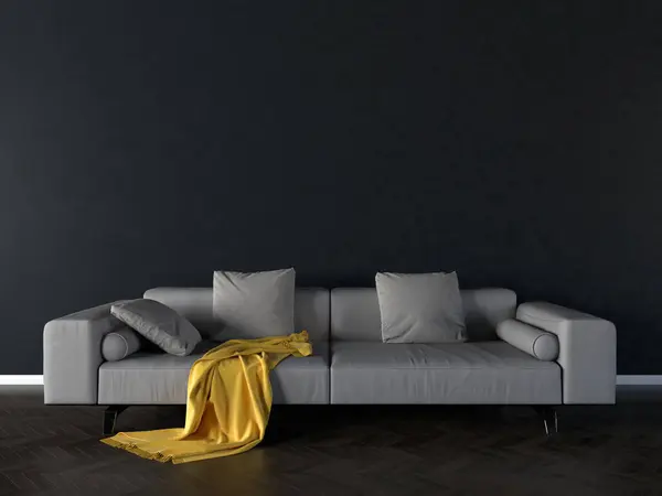 Solo sofa in empty interior - 3d illustration