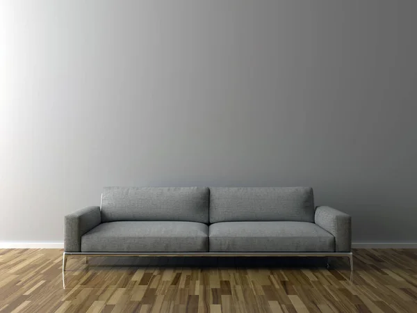Blank Wall in empty room with sofa, 3D illustration